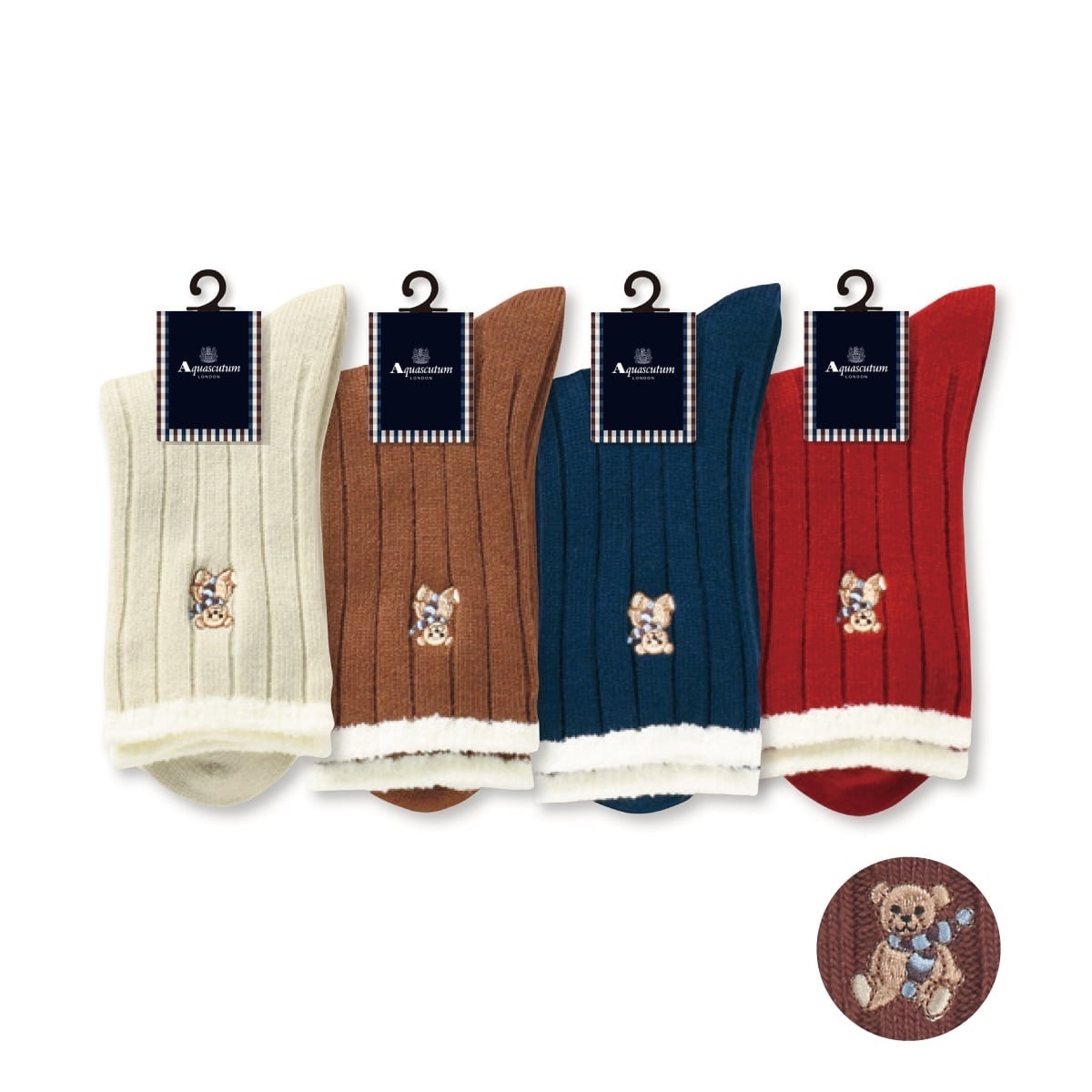 Aquascutum クルーソックス・レギュラーソックス マフラーベア刺繍