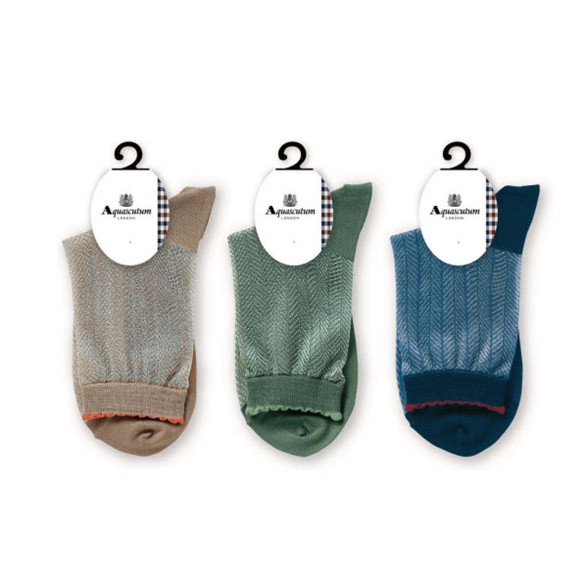 Aquascutum クルーソックス・レギュラーソックス シアーヘリンボーン柄