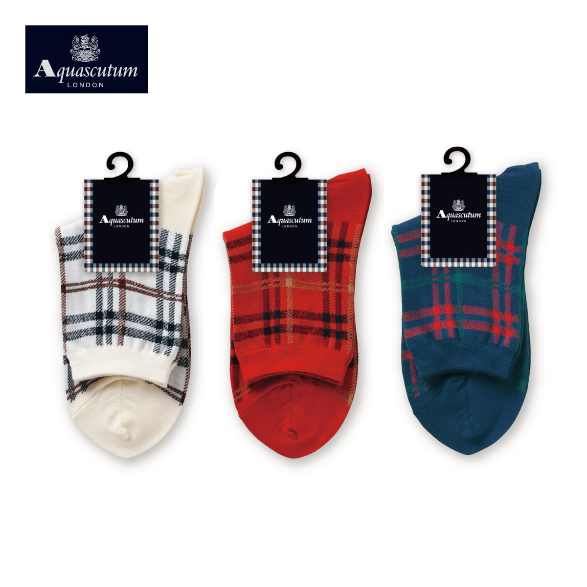 Aquascutum クルーソックス・レギュラーソックス チェック柄 ショート