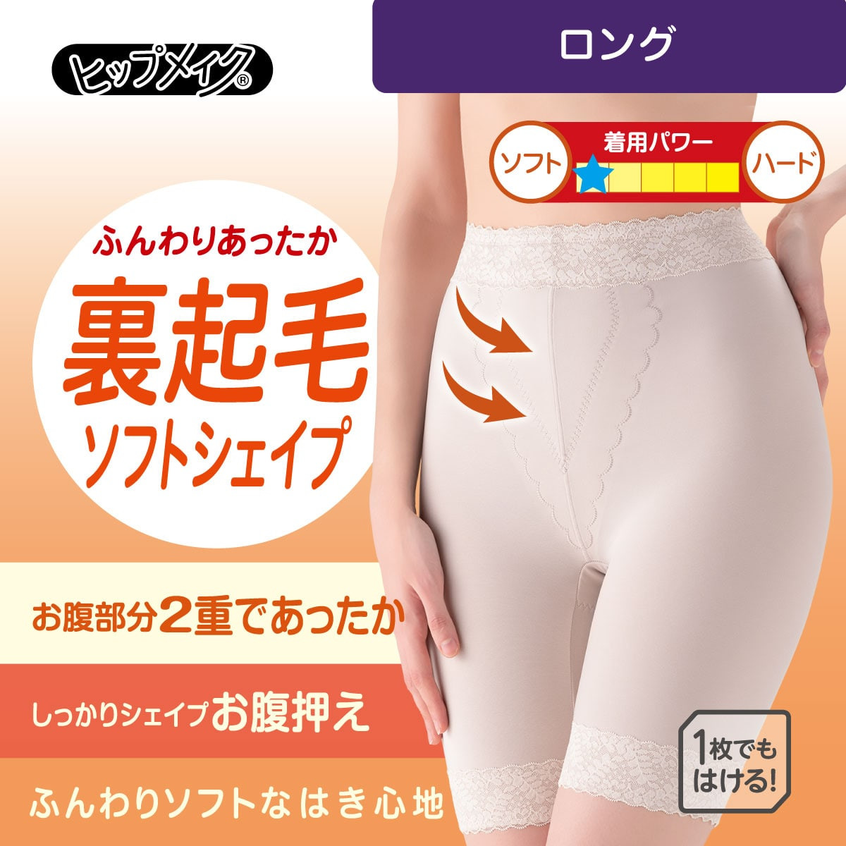 ヒップメイク ガードル・補正ショーツ 防寒 裏起毛ガードル ロング丈