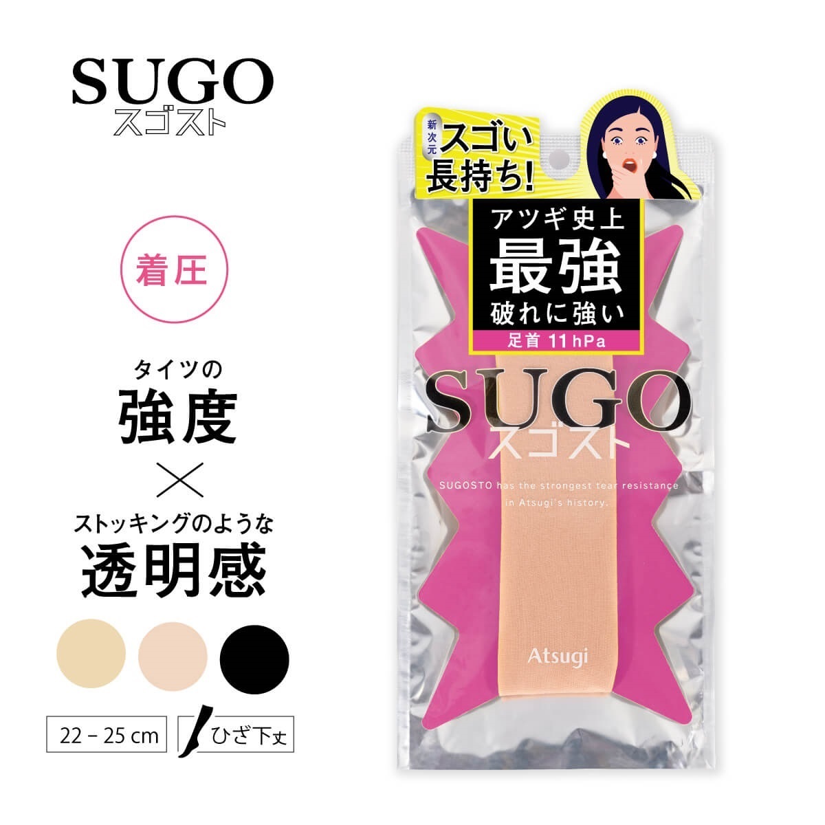スゴスト 着圧ストッキング 破れに強い×素肌感 11hPa ひざ下丈
