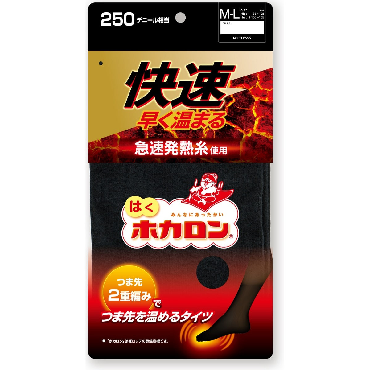 ホカロン 無地タイツ つま先二重編みタイツ 250デニール相当 | Atsugi