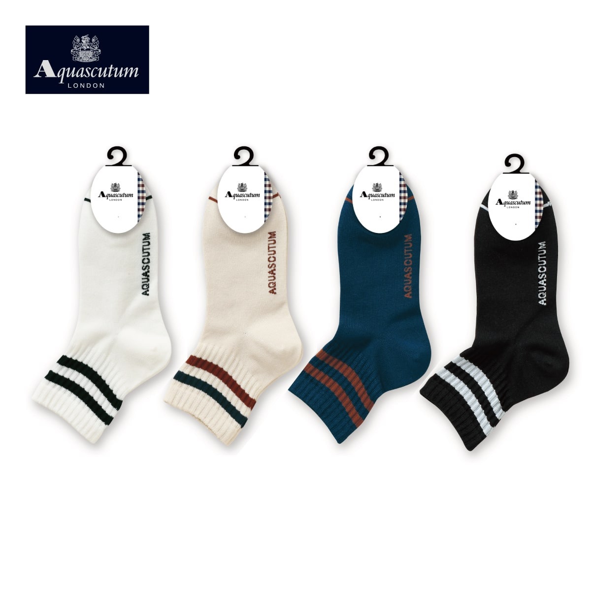 Aquascutum クルーソックス・レギュラーソックス 2本ライン柄