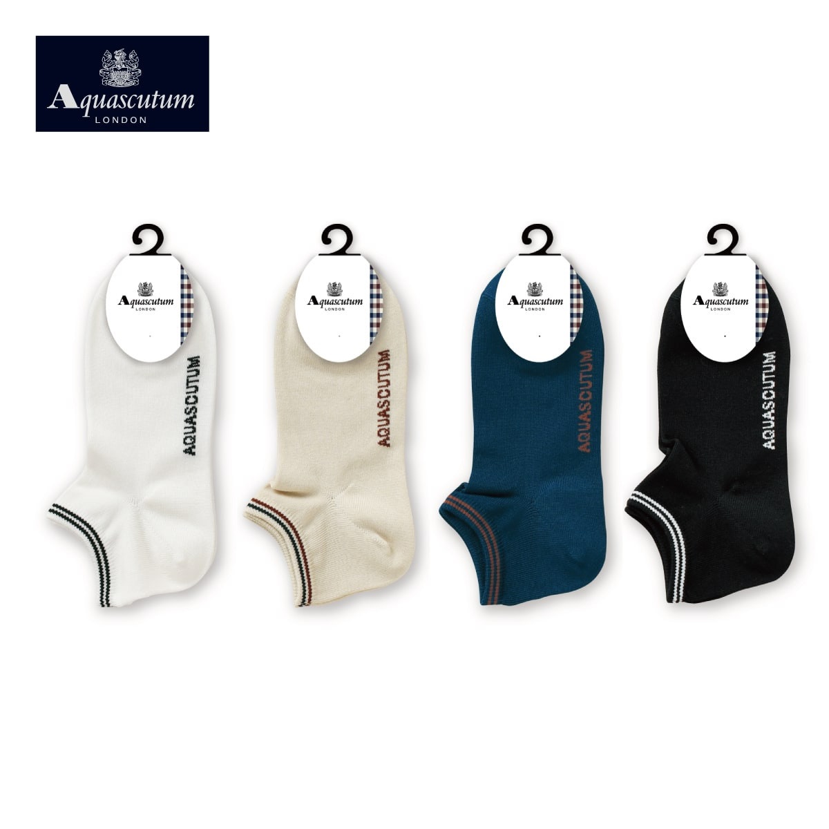 Aquascutum スニーカーソックス・くるぶしソックス 2本ライン柄