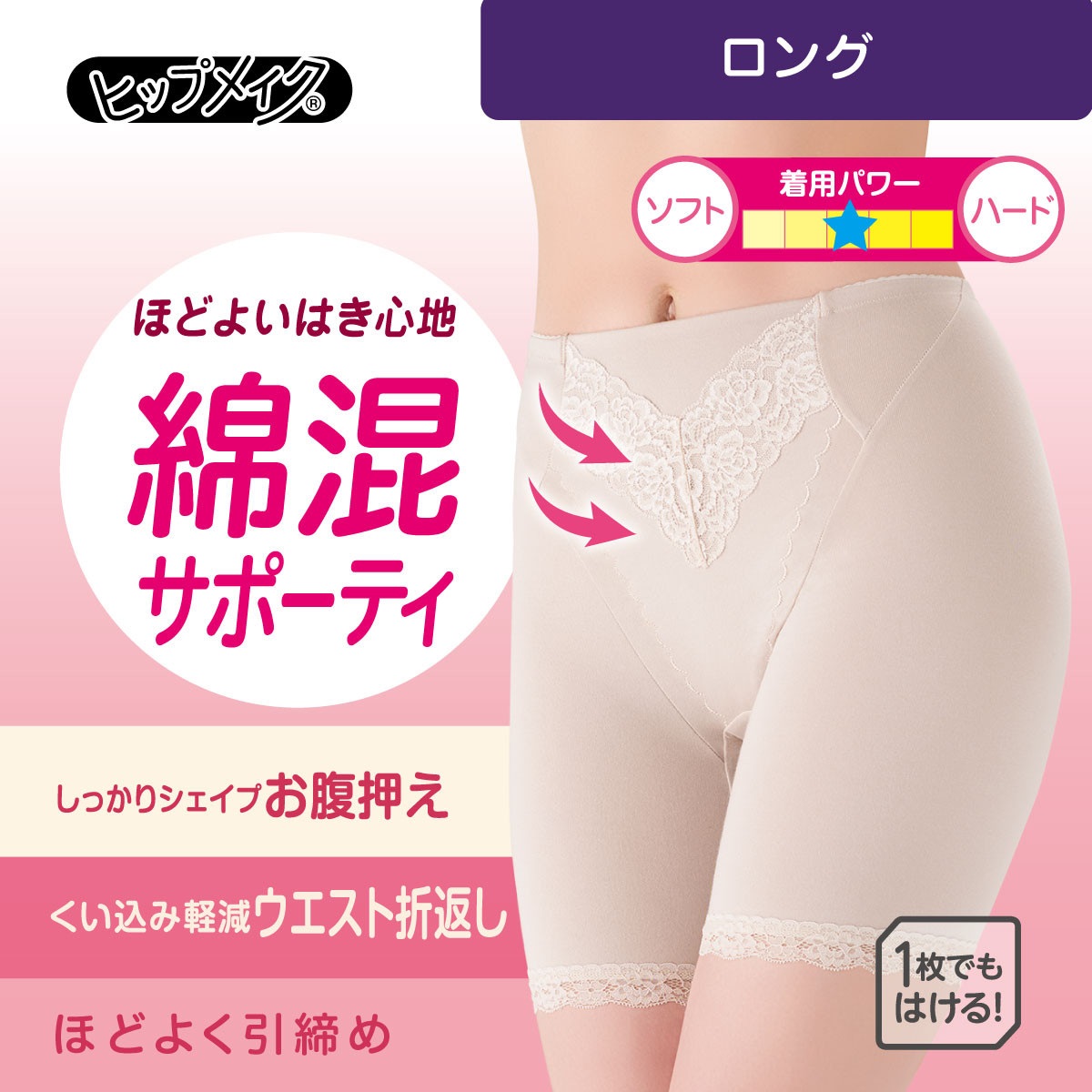ヒップメイク ガードル・補正ショーツ 綿混サポーティガードル ロング