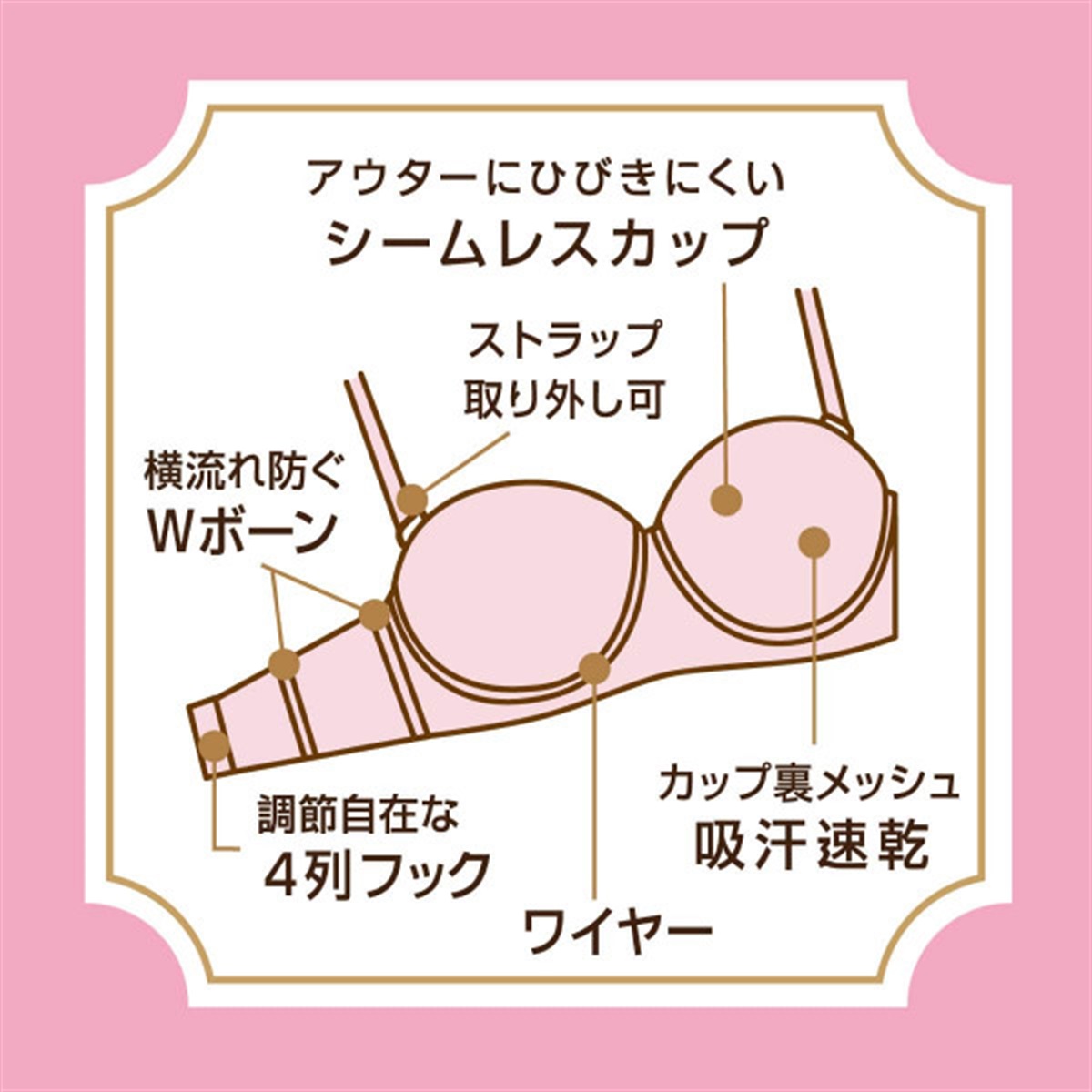 e-select ワイヤーブラ シームレス ハーフカップブラジャー ストラップ