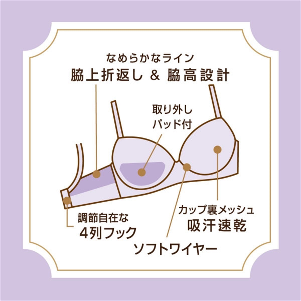 e-select ワイヤーブラ 脇高 ソフトワイヤーブラジャー［D・Eカップ