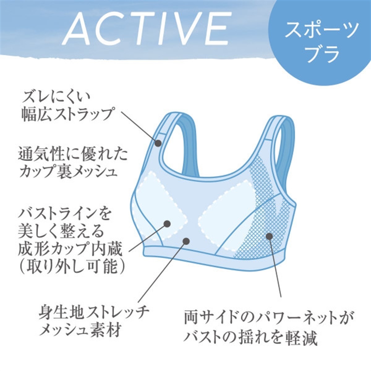 たろう様 Clear Beauty Active スポーツブラ ［アクティブ］ ストレッチメッシュ
