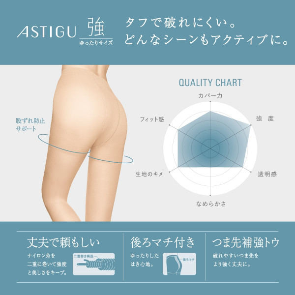 ASTIGU 無地ストッキング ［強］破れにくい ゆったり〈Jサイズ