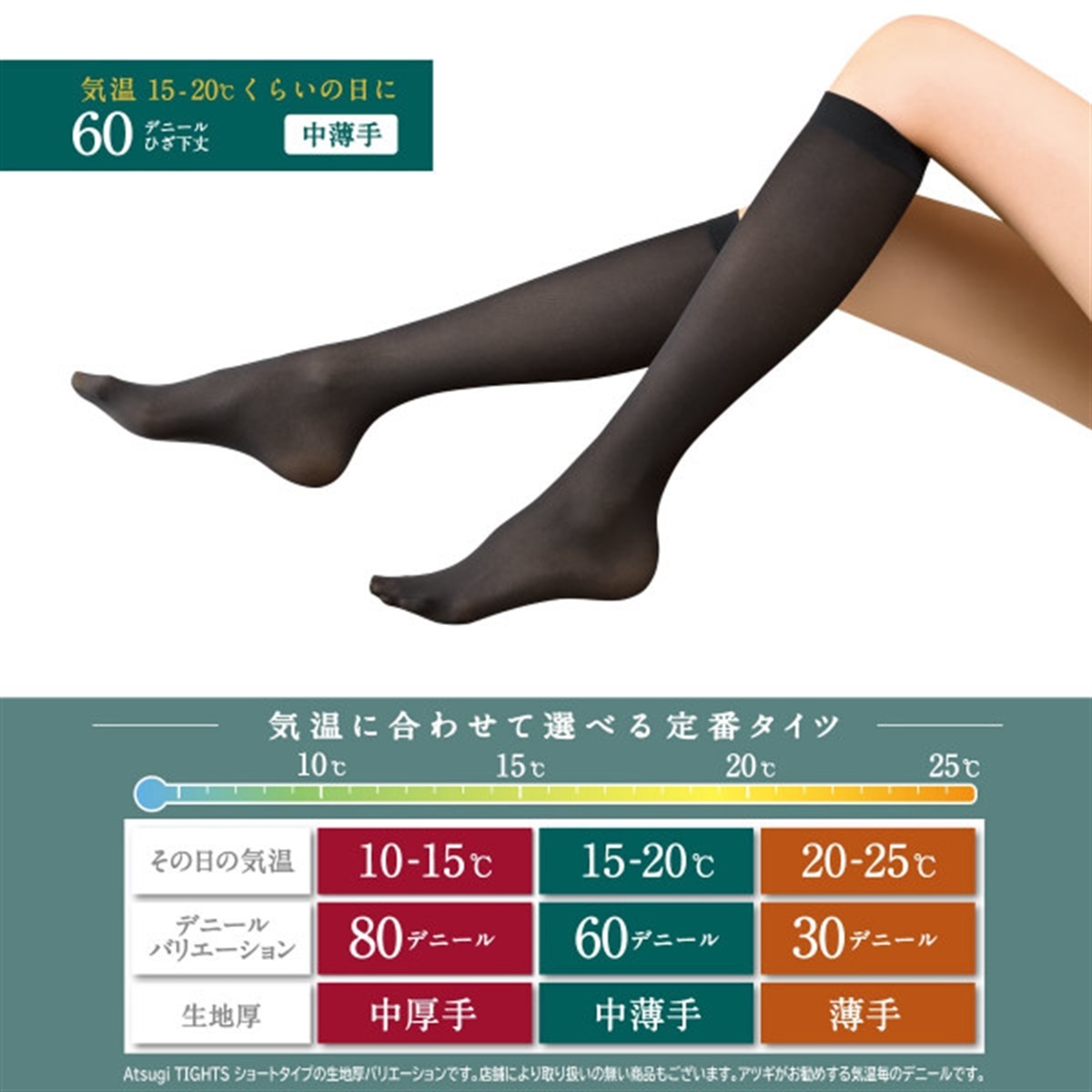 ATSUGI TIGHTS ひざ下丈タイツ 上品シャドーで美しく 60デニール