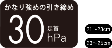 かなり強めの引き締め 足首30hPa,21~23cm,23~25cm