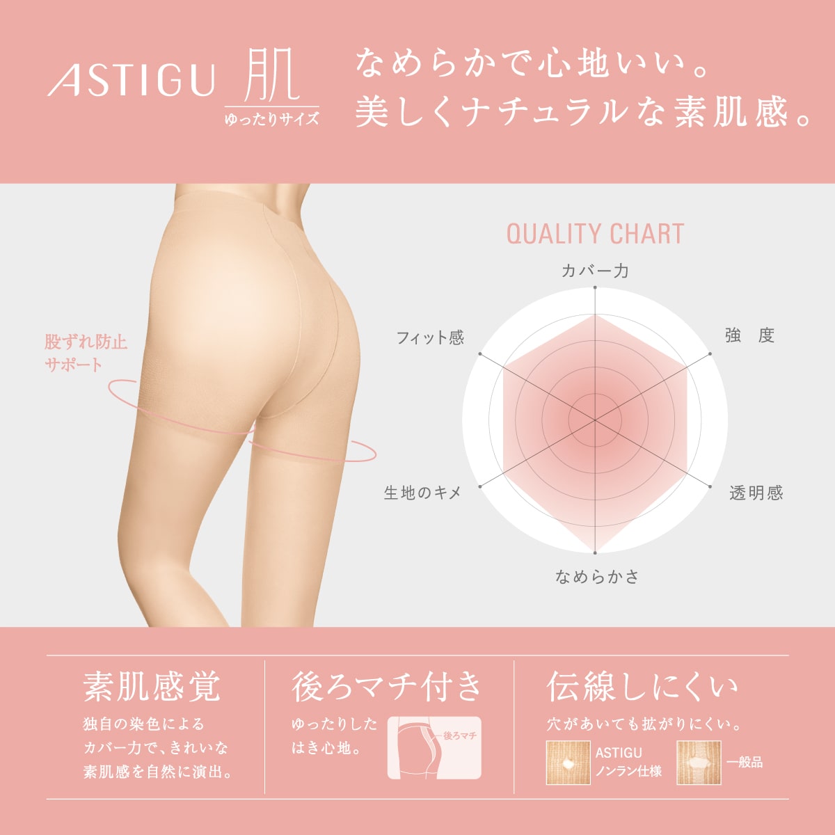 公式) ASTIGU アスティーグ 自然な素肌感 ゆったり〈Jサイズ〉ストッキング ATSUGI（アツギ）公式直販
