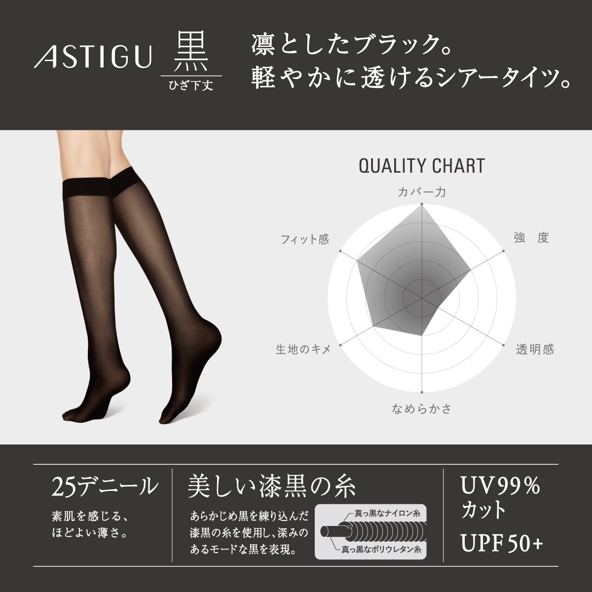 公式) ASTIGU / アスティーグASTIGU【黒】クールな漆黒 ひざ下丈25