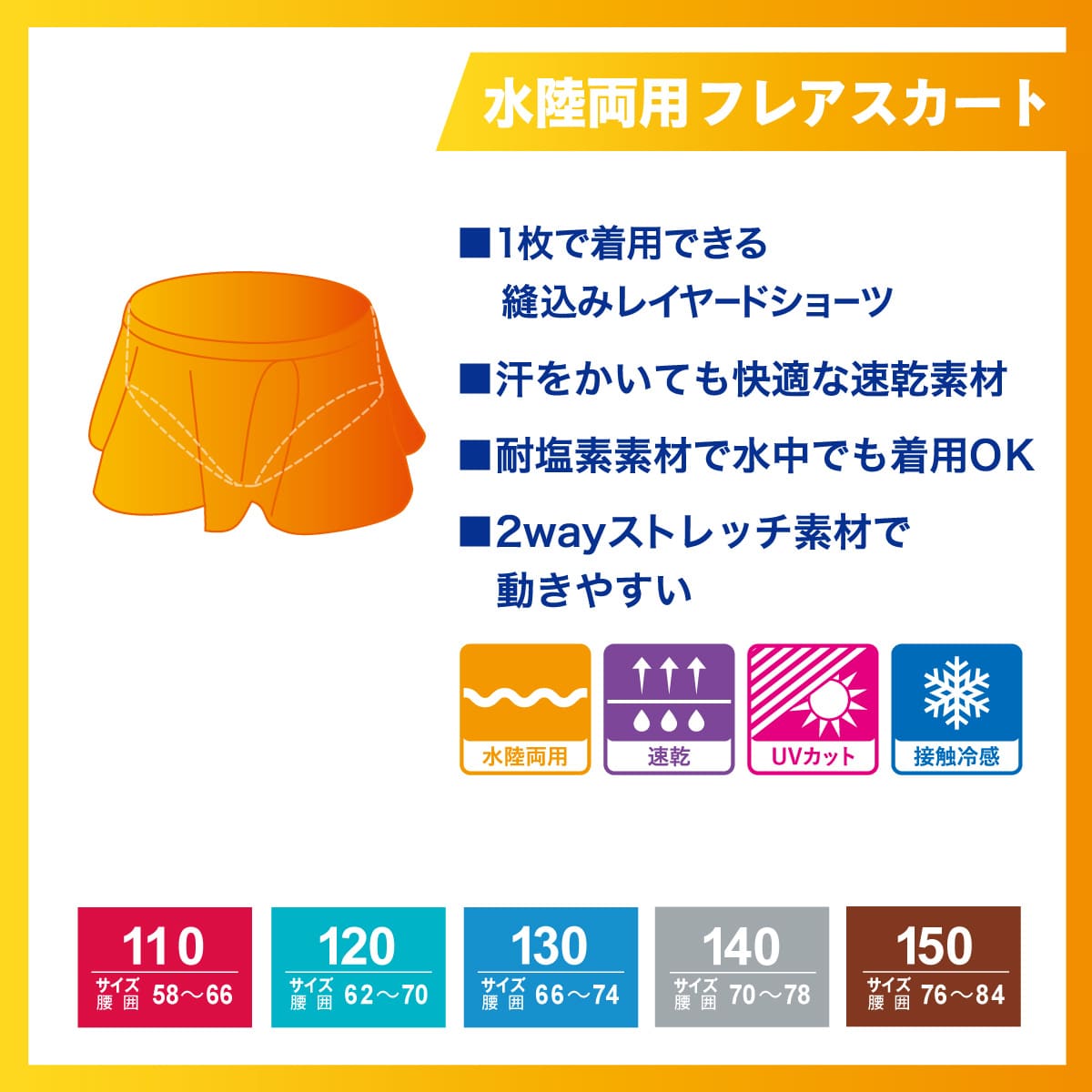 【スイミング】女児用 水陸両用フレアスカート（ショーツ付き）【親子コーデ】