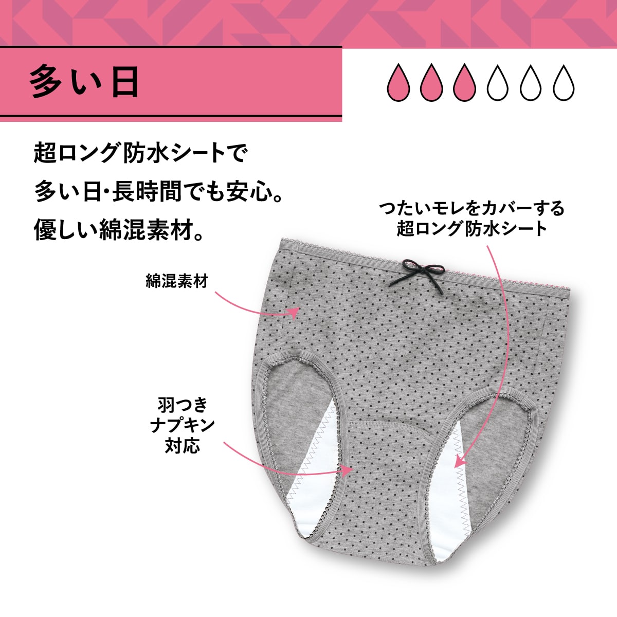 公式 1 Week Sanitary Shorts ワンウィークサニタリーショーツ 多い日 Ll 3lサイズ ドット柄 超ロング防水シート サニタリーショーツ Atsugi アツギ 公式直販