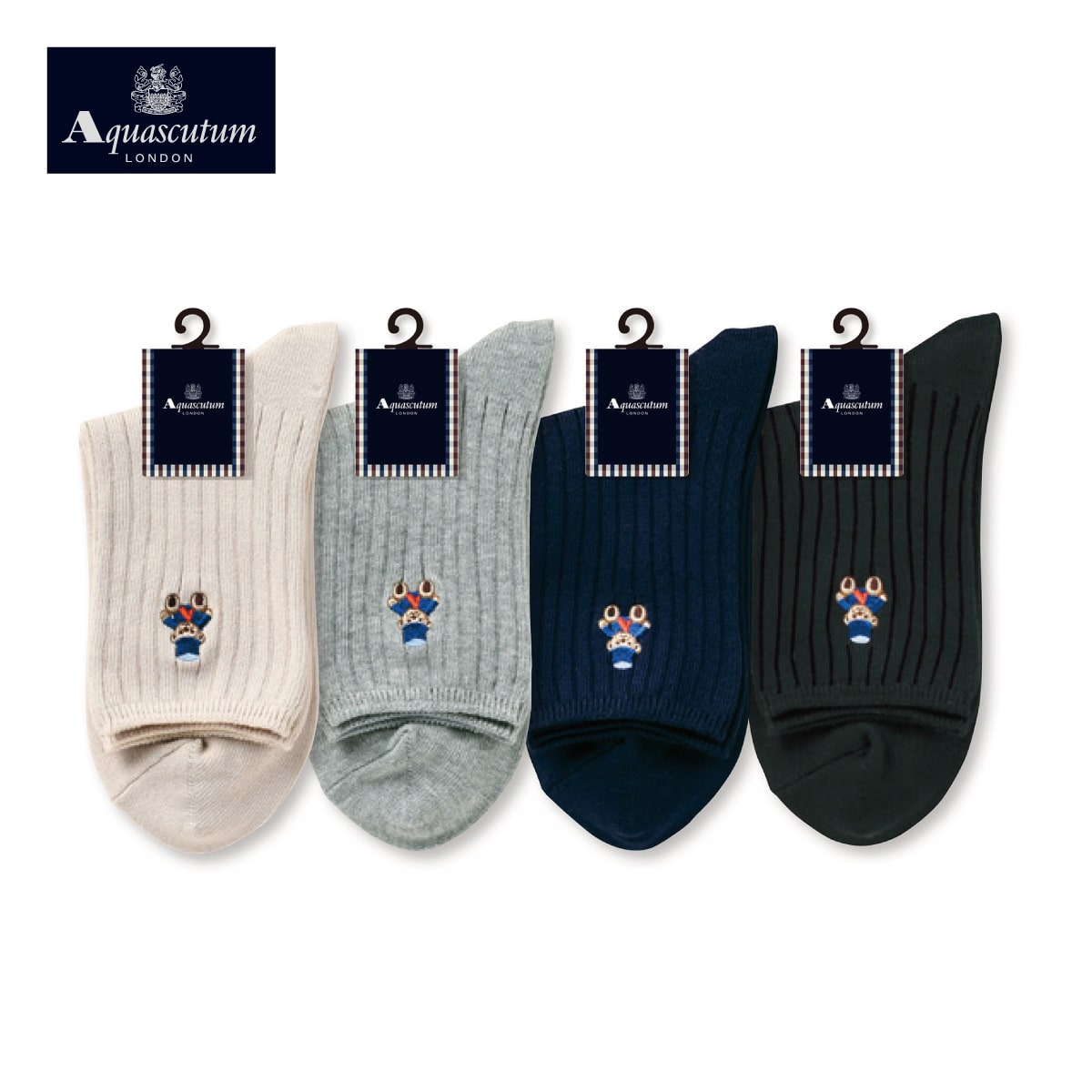 公式) Aquascutum LONDON アクアスキュータム ロンドンハットベア刺繍 ショートクルー丈ソックス| ATSUGI（アツギ）公式直販