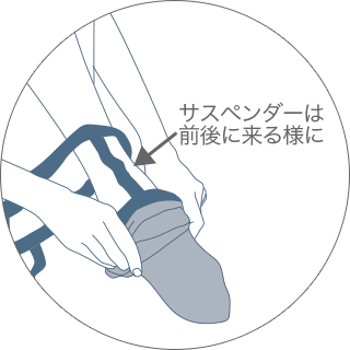 サスペンダーは 前後に来る様に